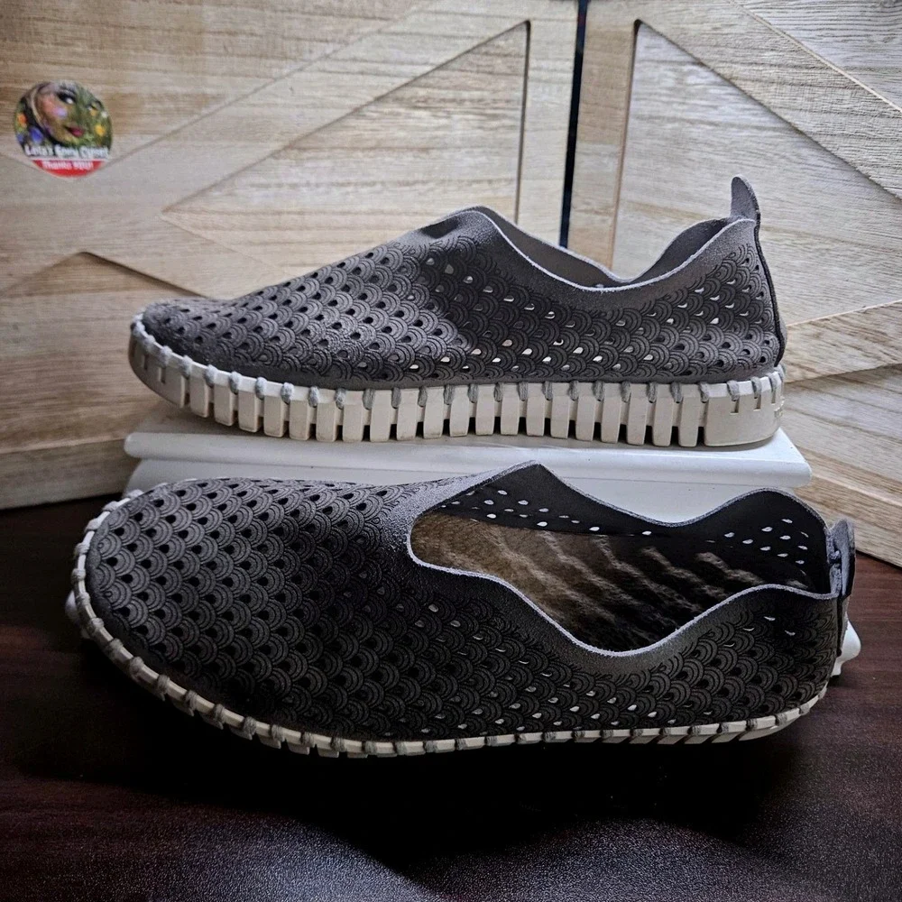 Ilse Jacobsen Gray Hornbaek Tulip Flats Wmn 38 Laser Cut Slip On Sneakers #607